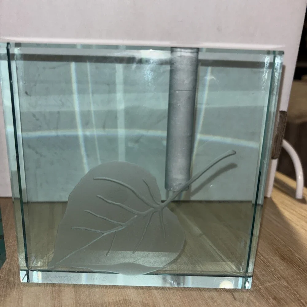 Vintage Set Of 2 Stephen Schlanser Glass Block Bud Vase 1999 Signed Etched 5